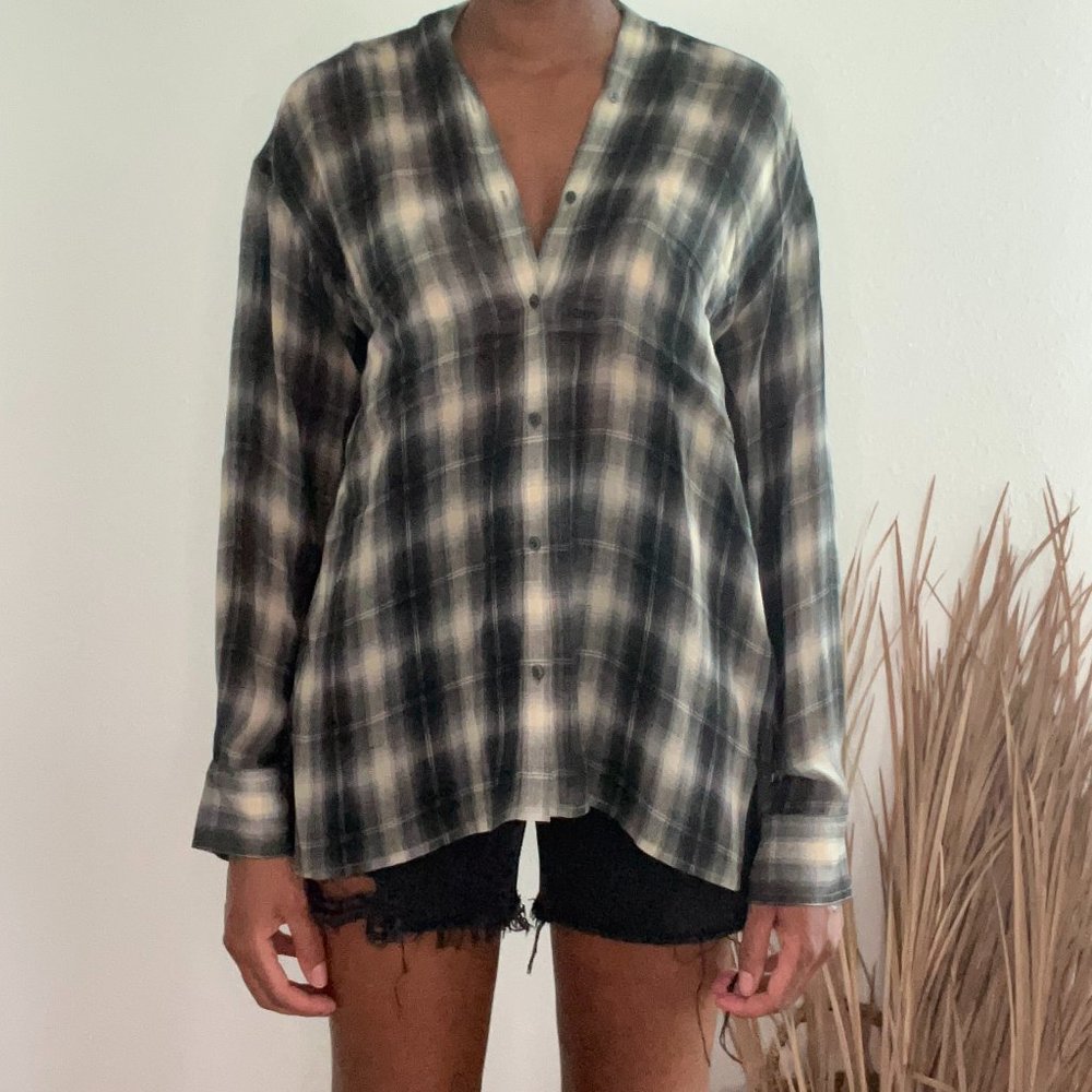 Vince v neck plaid button down